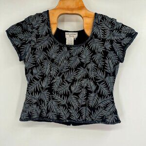 Ad rian na Pap ell Evening Black 100% Silk Beaded Blouse Silver Leaves